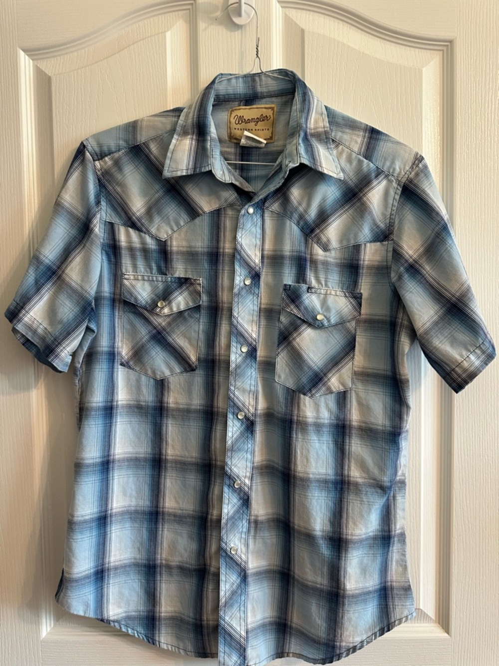 Wrangler Light Blue Plaid Short Sleeve Western Shirt